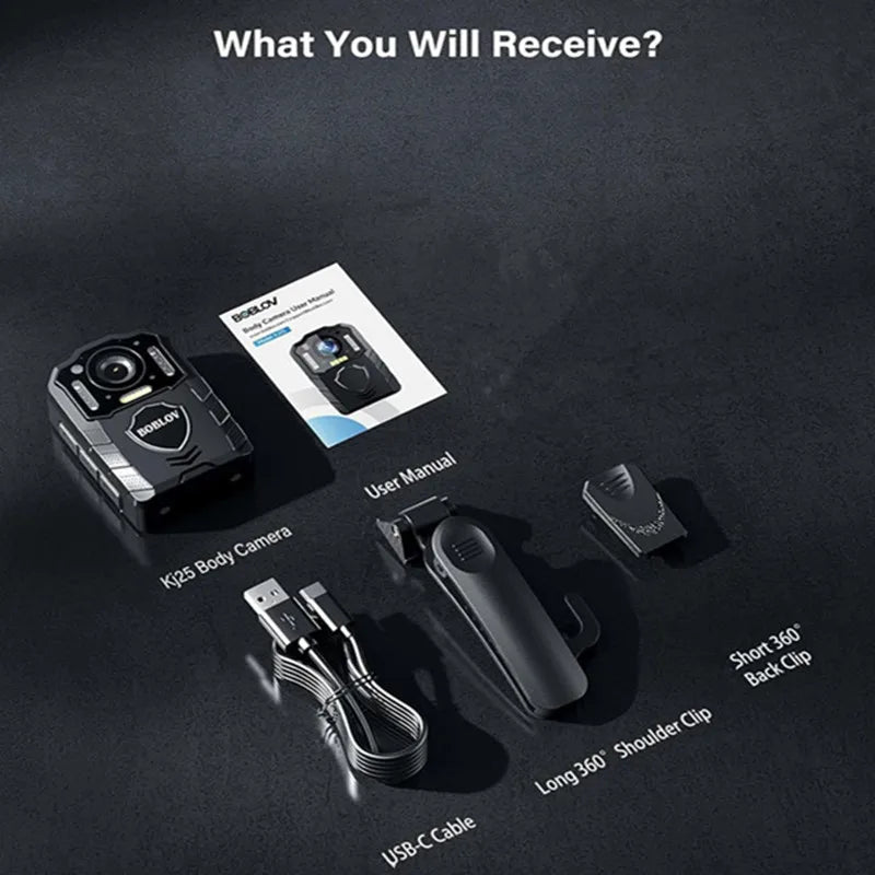 BOBLOV KJ25 1080P Body Cam 3000mAh Battery Mini Camera Police Bodycam Night Vision for Hiking Law Enforcement Pet Walking