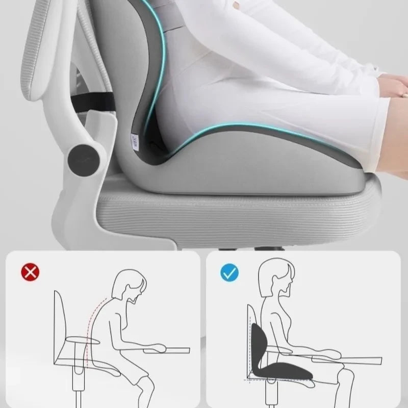 Ergonomic Memory Foam Seat Cushion With Lumbar Back Support For Stress Relief Office Chair Car Black