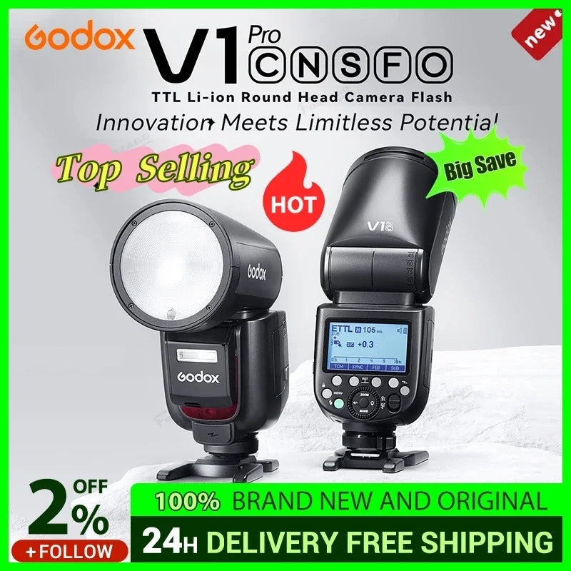 Godox V1 Pro V1Pro TTL Li-ion Round Head Camera Flash Wireless Transmission Speedlite Flash for Canon Nikon Sony Fuji Olympus