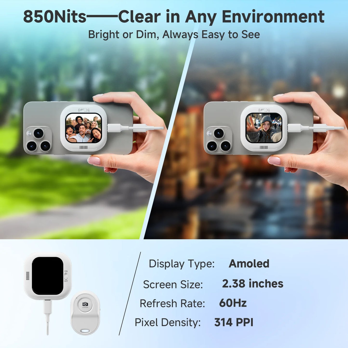Mini phone vlog selfie display screen, used for rear camera selfies/logs/live streams ，compatible with iPhone camera display