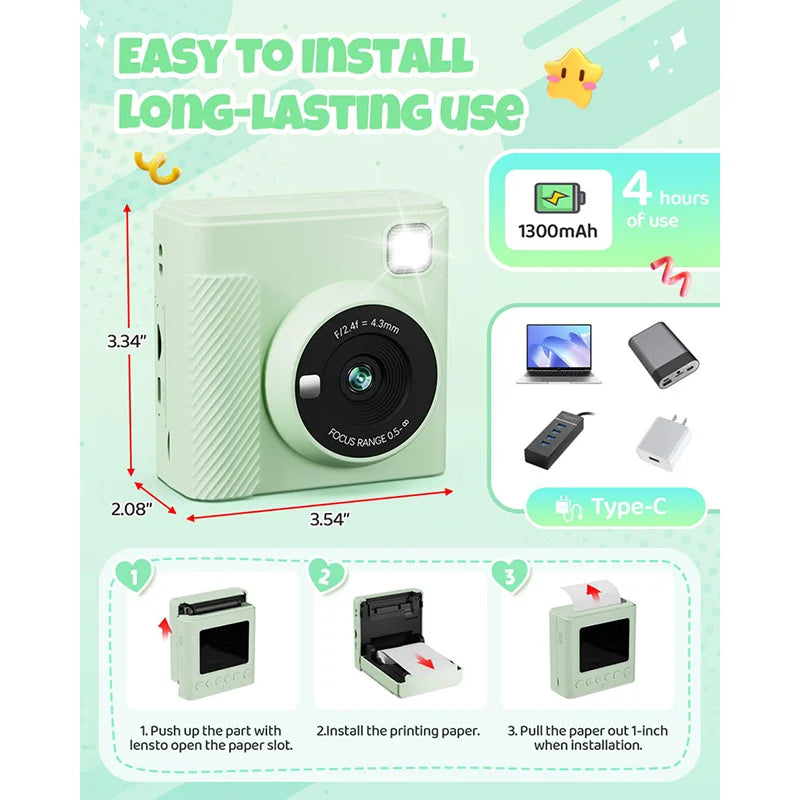 1080P Portable Digital Instant Camera Color Instant Printing High-Definition Photography Print-Ready Camera kids camera Perfect