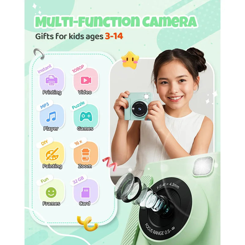 1080P Portable Digital Instant Camera Color Instant Printing High-Definition Photography Print-Ready Camera kids camera Perfect