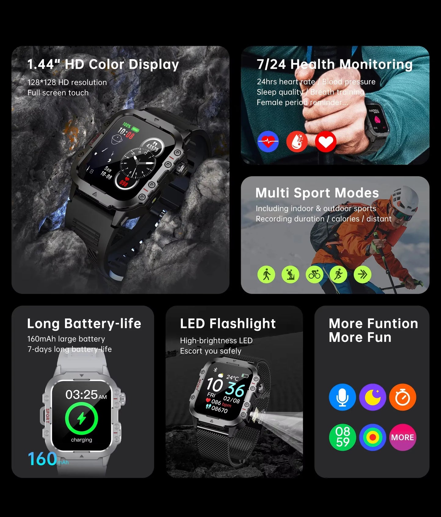 2025 New for Xiaomi Military Smart Watch Men IP67 3ATM Outdoor Sports Fitness Tracker Health Monitor 1.44Inch BT Call Smartwatch