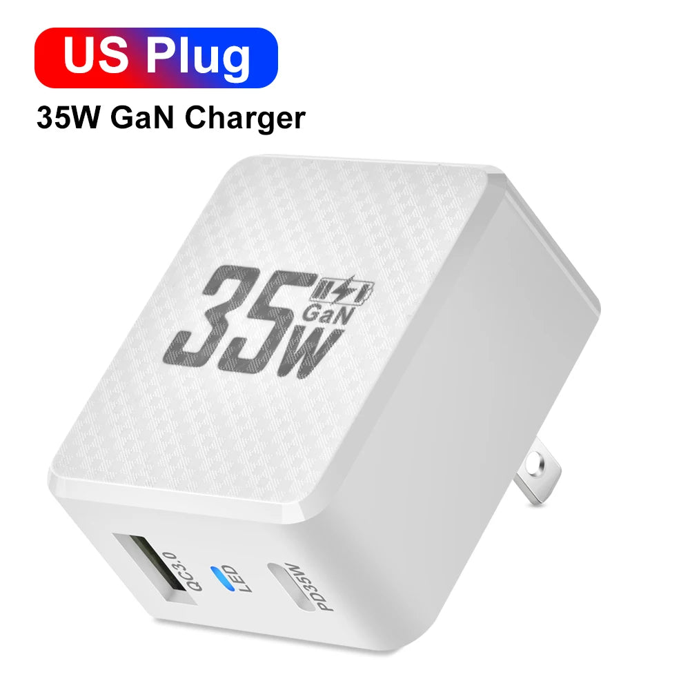 35W GaN USB Type C Charger Phone Fast Charging QC3.0 PD3.0 Charge Adaper For iPhone 15 Xiaomi Poco Laptop Charger EU/US/KR Plug