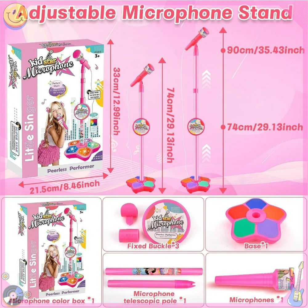 Kids Microphone Karaoke Toy with Adjustable Stand, Birthday Gift For Girls Boys, Children Party Pastime Karaoke Machine