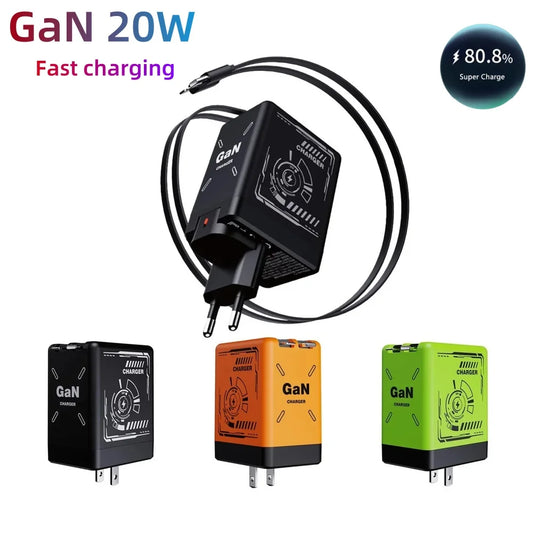 120W GaN Fast Charger With Retractable Type-C Cable Portable PD Mobile Phone Adapter For iPhone 17 16 Pro Samsung Xiaomi Huawei