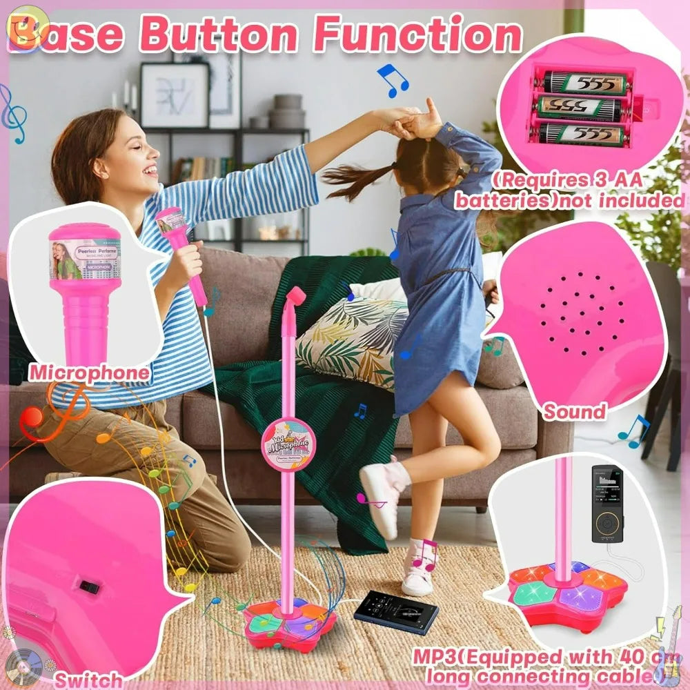 Kids Microphone Karaoke Toy with Adjustable Stand, Birthday Gift For Girls Boys, Children Party Pastime Karaoke Machine