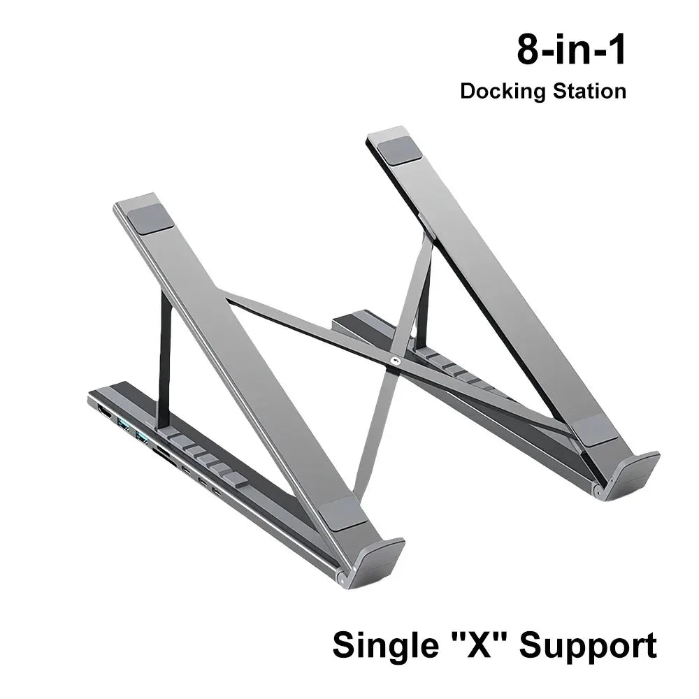 8-in-1 Bracket Docking Station Aluminium Alloy Laptop Holder Hub TYPE-C to HD-MI Adapter 4K PD100W USB3.0 5Gbps Hub USB Splitter