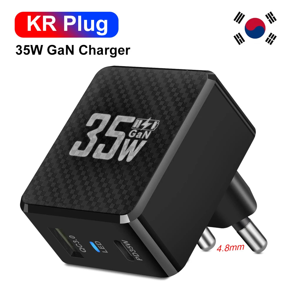35W GaN USB Type C Charger Phone Fast Charging QC3.0 PD3.0 Charge Adaper For iPhone 15 Xiaomi Poco Laptop Charger EU/US/KR Plug