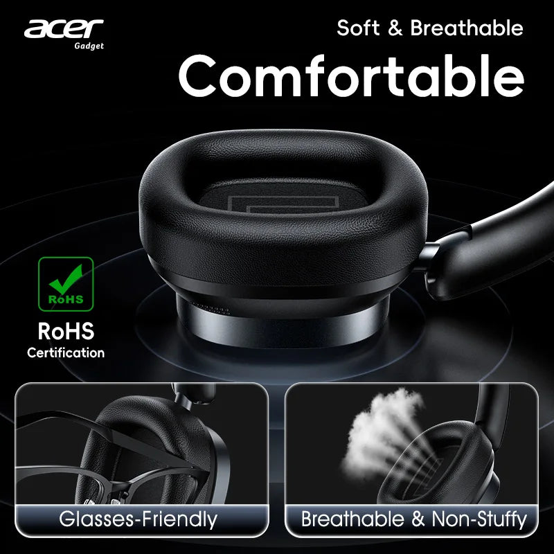 Acer Ohr633 2026 New Model Wireless Bluetooth Headphones Hifi Stereo Sound Quality Anc Call Noise Reduction Foldable Adjustable Design Built-In High-Definition Microphone Gaming Headphones