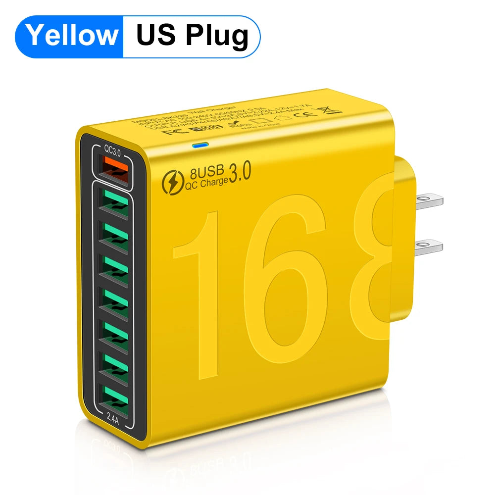 Total 150W 8 Ports USB Charger Fast Charging Phone Charger Adapter For iPhone Samsung Xiaomi 14 15 Quick Charge 3.0 Wall Charger