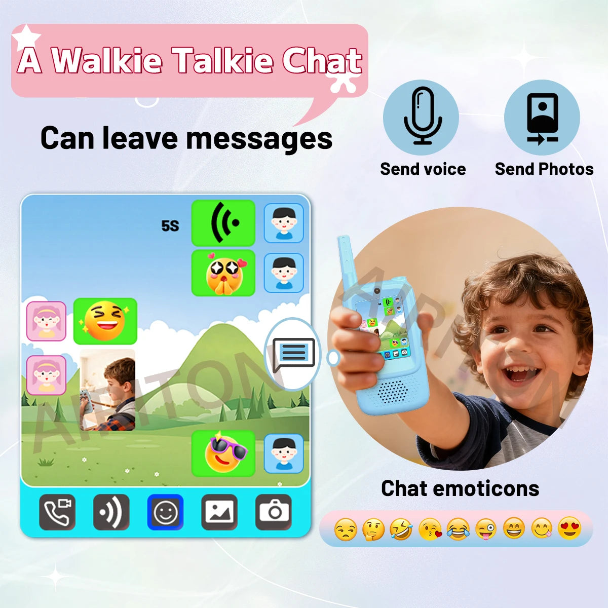 2PCS AIRITON JK300 Children's Video Walkie Talkies Selfie Send Voice Photo Emoticons  For Kids Gift Boys Girls JK200 New upgrade