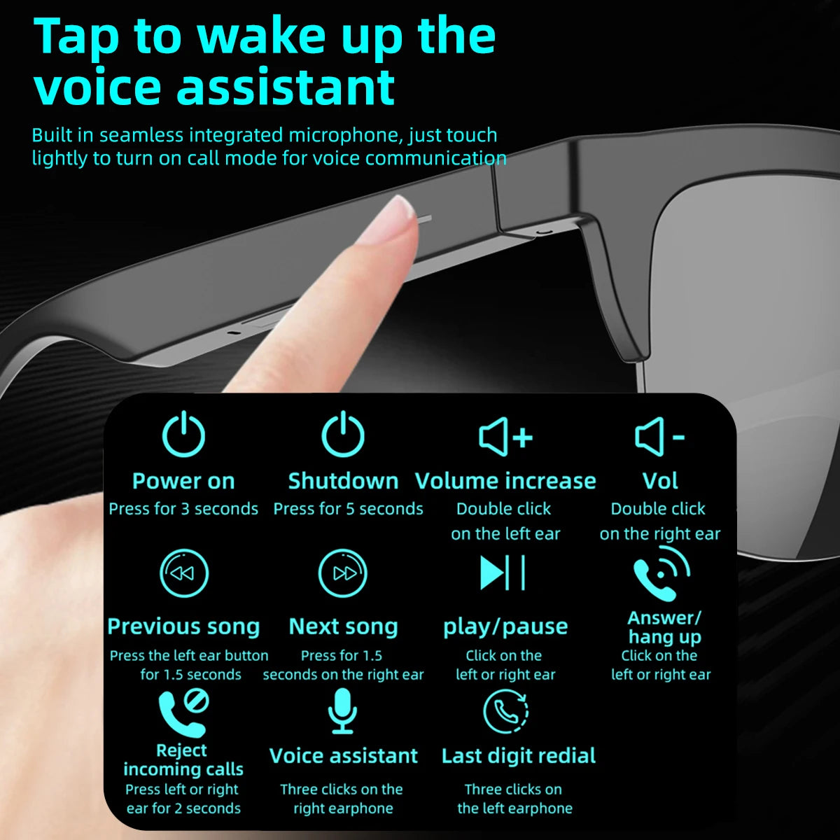 2025 Trending Smart Glasses Wireless Bluetooth Call IP4 Waterproof Outdoor Sport Sunglasses Music Control High Sound Quality Men