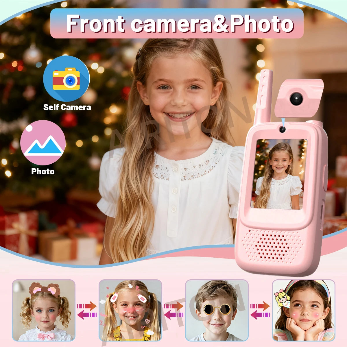 2PCS AIRITON JK300 Children's Video Walkie Talkies Selfie Send Voice Photo Emoticons  For Kids Gift Boys Girls JK200 New upgrade
