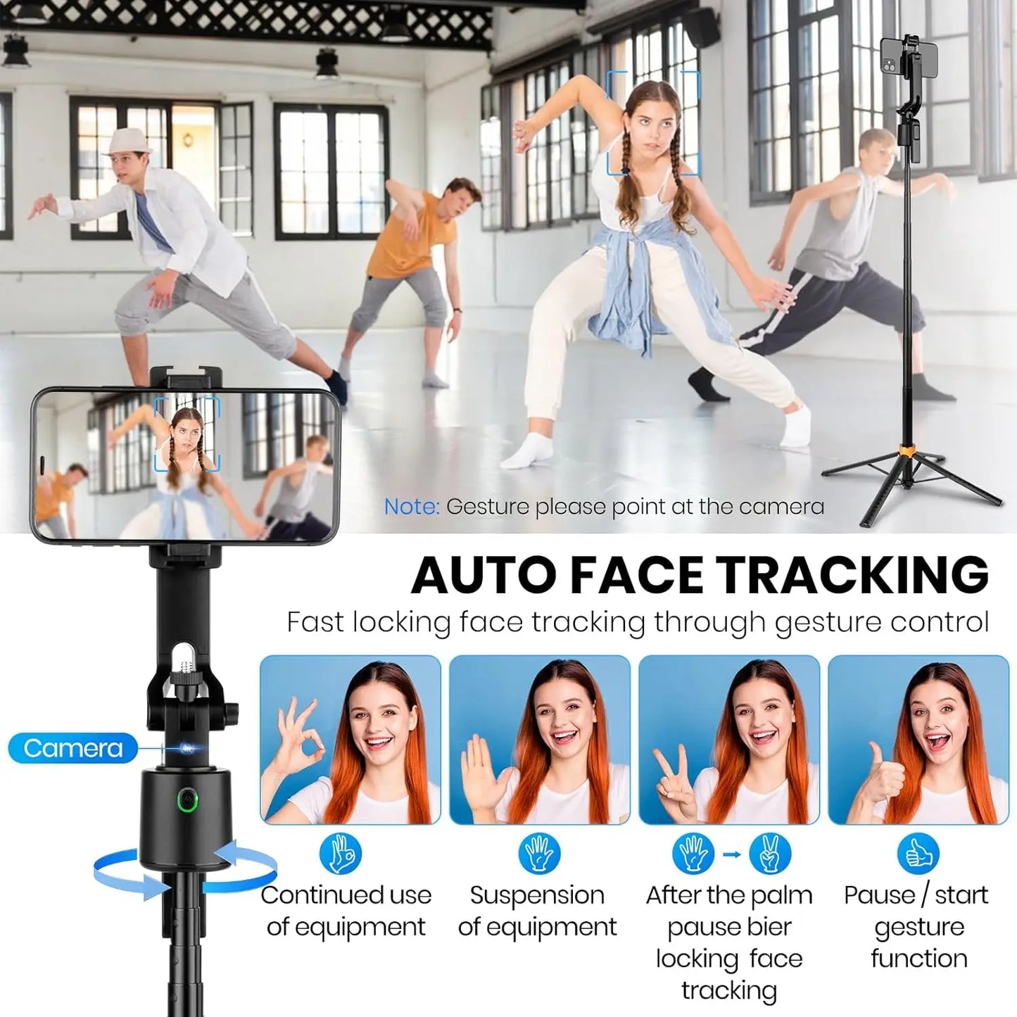 1.8m/71in AI Smart Gimbal Tripod Selfie Stick Foldable 360° Auto Follow-Up Face Tracking Gimbal Phone Holder For iPhone Android