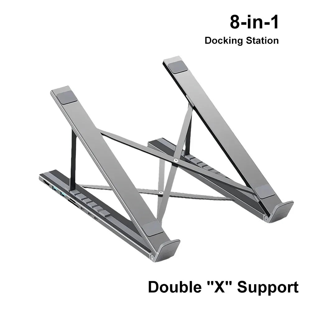 8-in-1 Bracket Docking Station Aluminium Alloy Laptop Holder Hub TYPE-C to HD-MI Adapter 4K PD100W USB3.0 5Gbps Hub USB Splitter