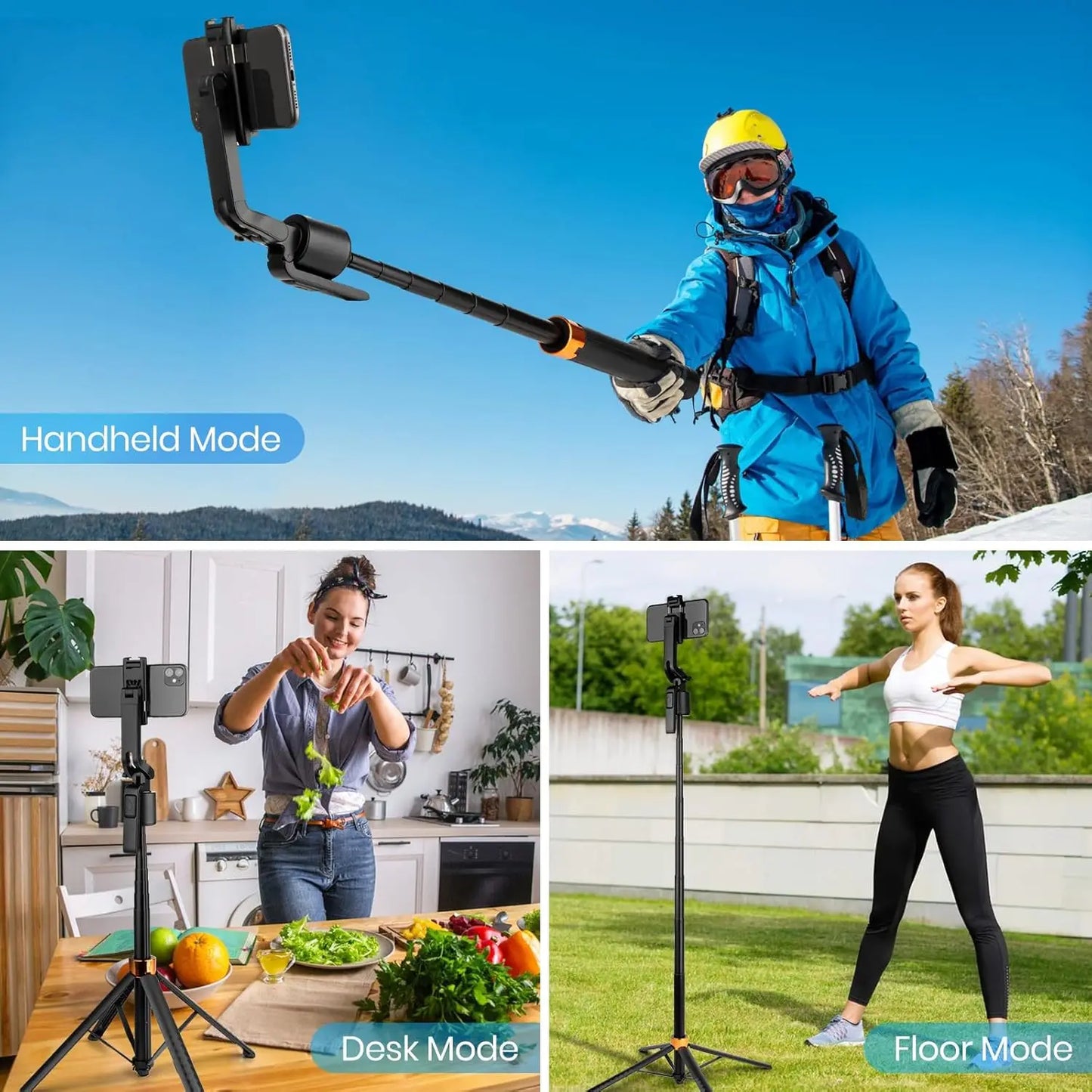 1.8m/71in AI Smart Gimbal Tripod Selfie Stick Foldable 360° Auto Follow-Up Face Tracking Gimbal Phone Holder For iPhone Android