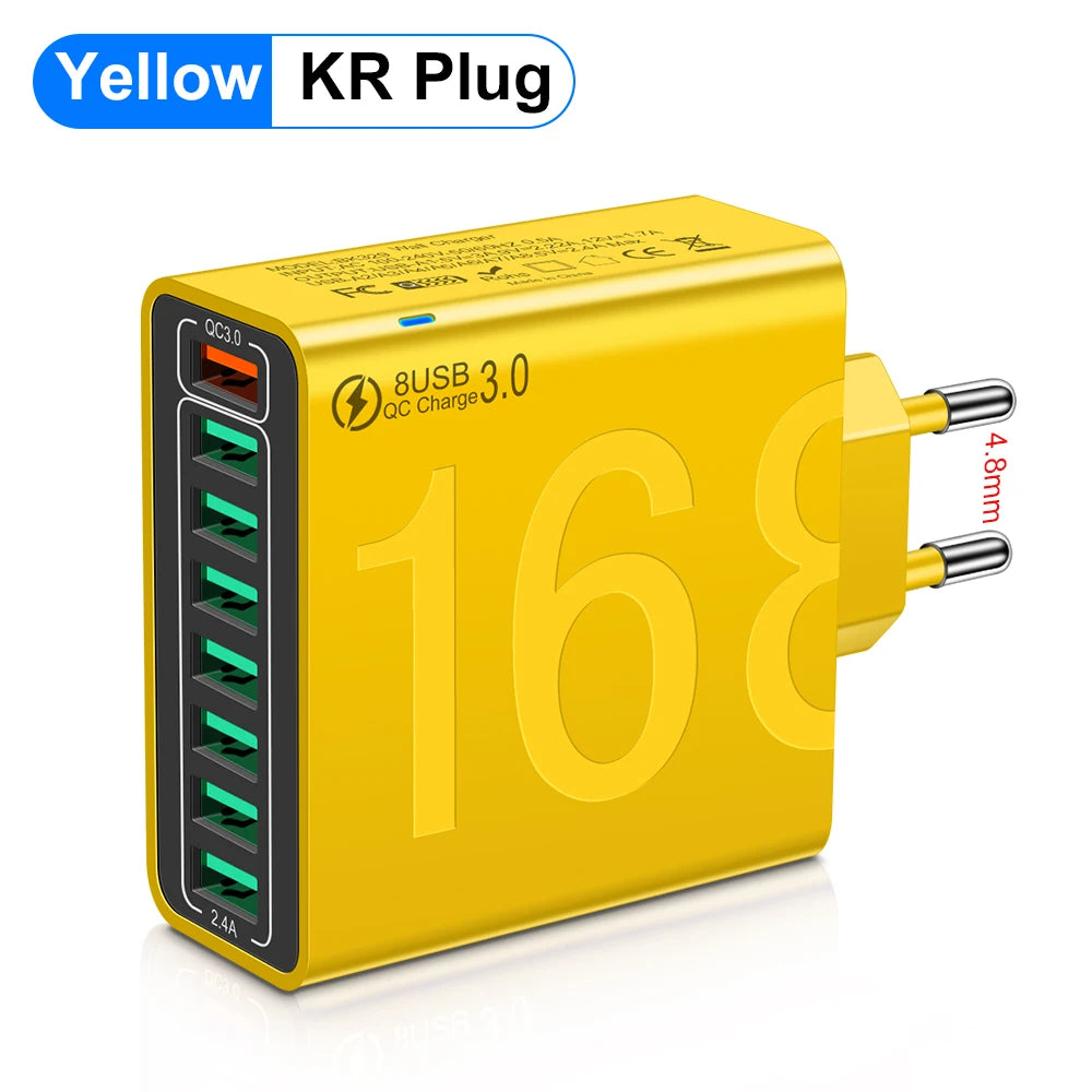 Total 150W 8 Ports USB Charger Fast Charging Phone Charger Adapter For iPhone Samsung Xiaomi 14 15 Quick Charge 3.0 Wall Charger