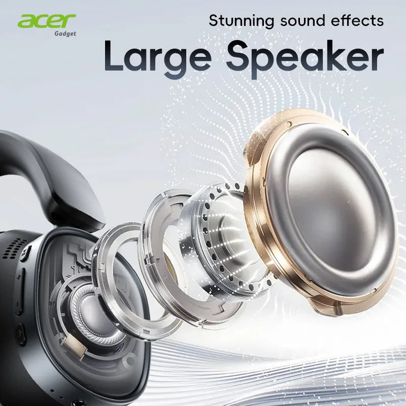 Acer Ohr633 2026 New Model Wireless Bluetooth Headphones Hifi Stereo Sound Quality Anc Call Noise Reduction Foldable Adjustable Design Built-In High-Definition Microphone Gaming Headphones
