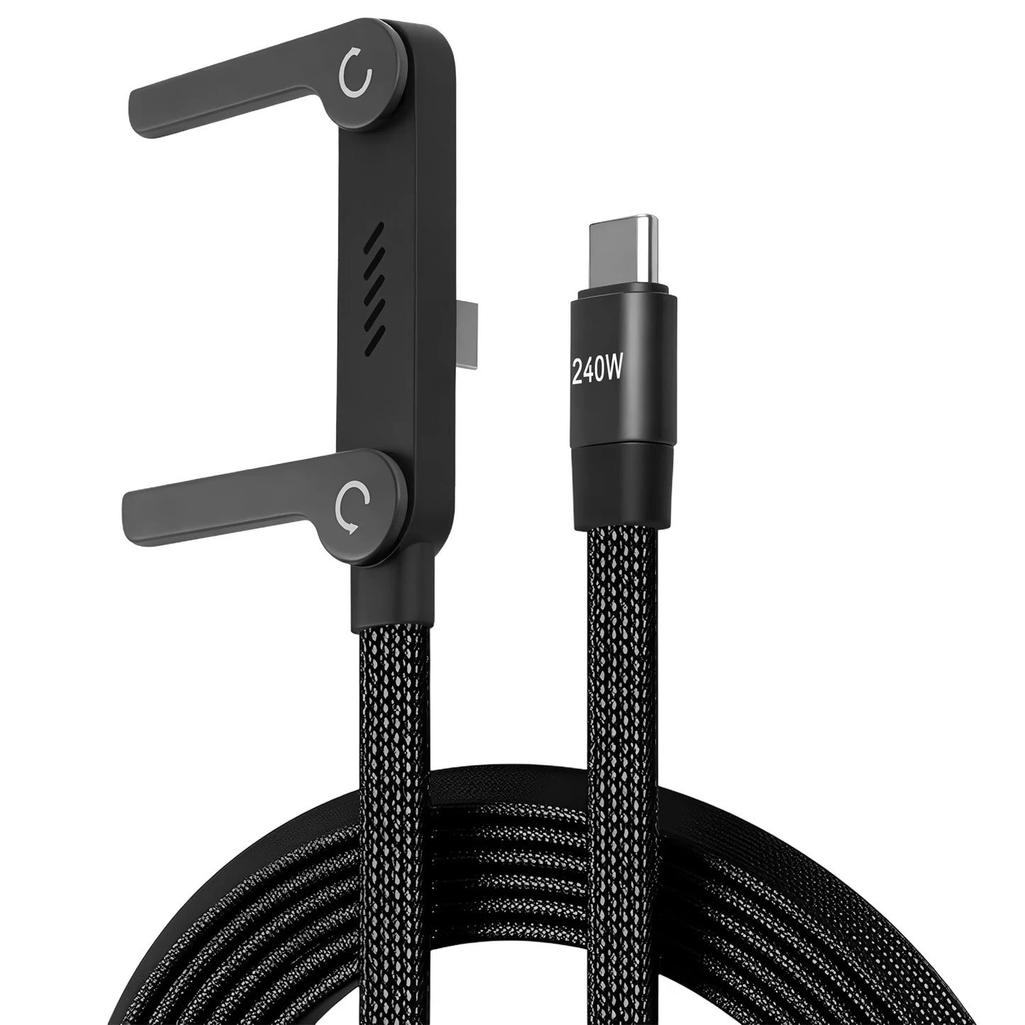 240W 2-in-1 Foldable Stand Braided Cable Type-C to USB-C Fast Charging for Phones/Laptops