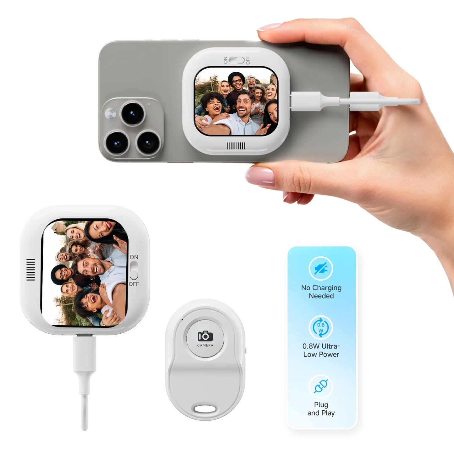 Mini phone vlog selfie display screen, used for rear camera selfies/logs/live streams ，compatible with iPhone camera display