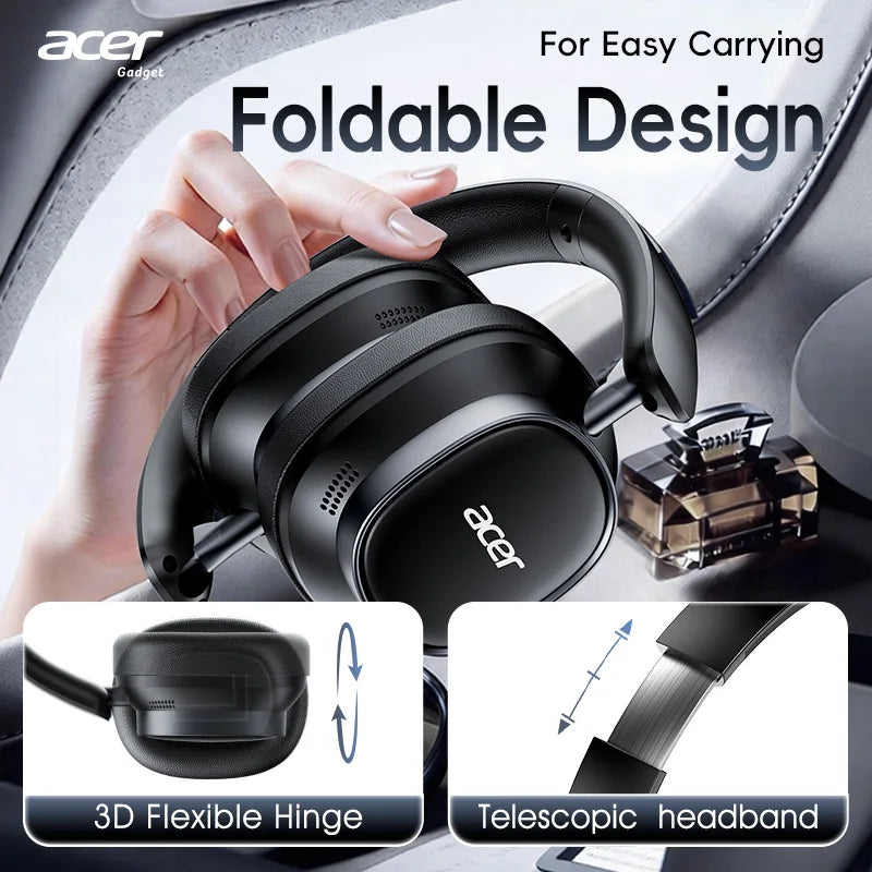 Acer Ohr633 2026 New Model Wireless Bluetooth Headphones Hifi Stereo Sound Quality Anc Call Noise Reduction Foldable Adjustable Design Built-In High-Definition Microphone Gaming Headphones