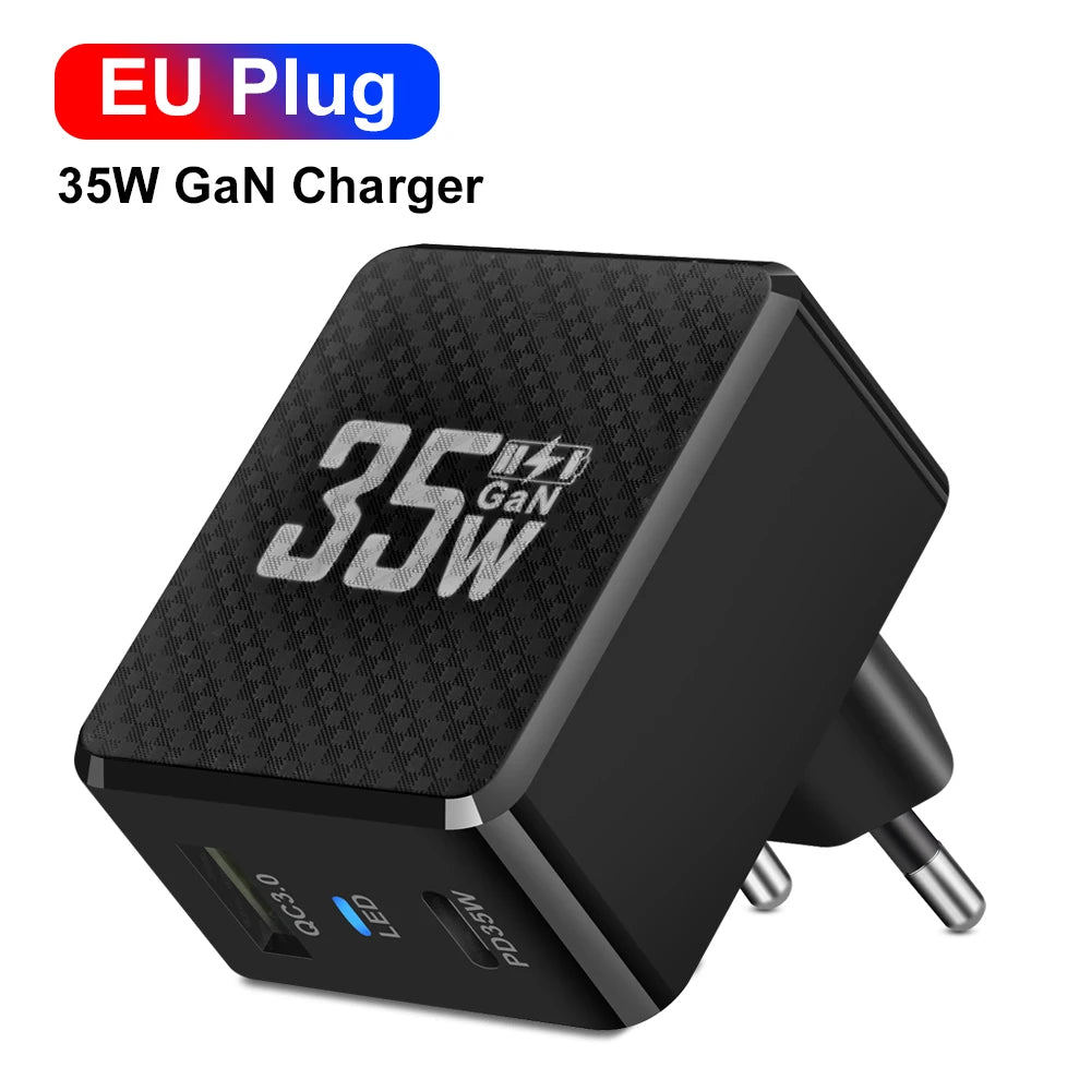 35W GaN USB Type C Charger Phone Fast Charging QC3.0 PD3.0 Charge Adaper For iPhone 15 Xiaomi Poco Laptop Charger EU/US/KR Plug