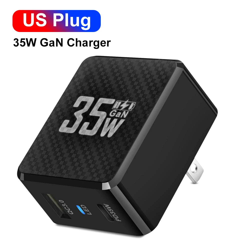 35W GaN USB Type C Charger Phone Fast Charging QC3.0 PD3.0 Charge Adaper For iPhone 15 Xiaomi Poco Laptop Charger EU/US/KR Plug