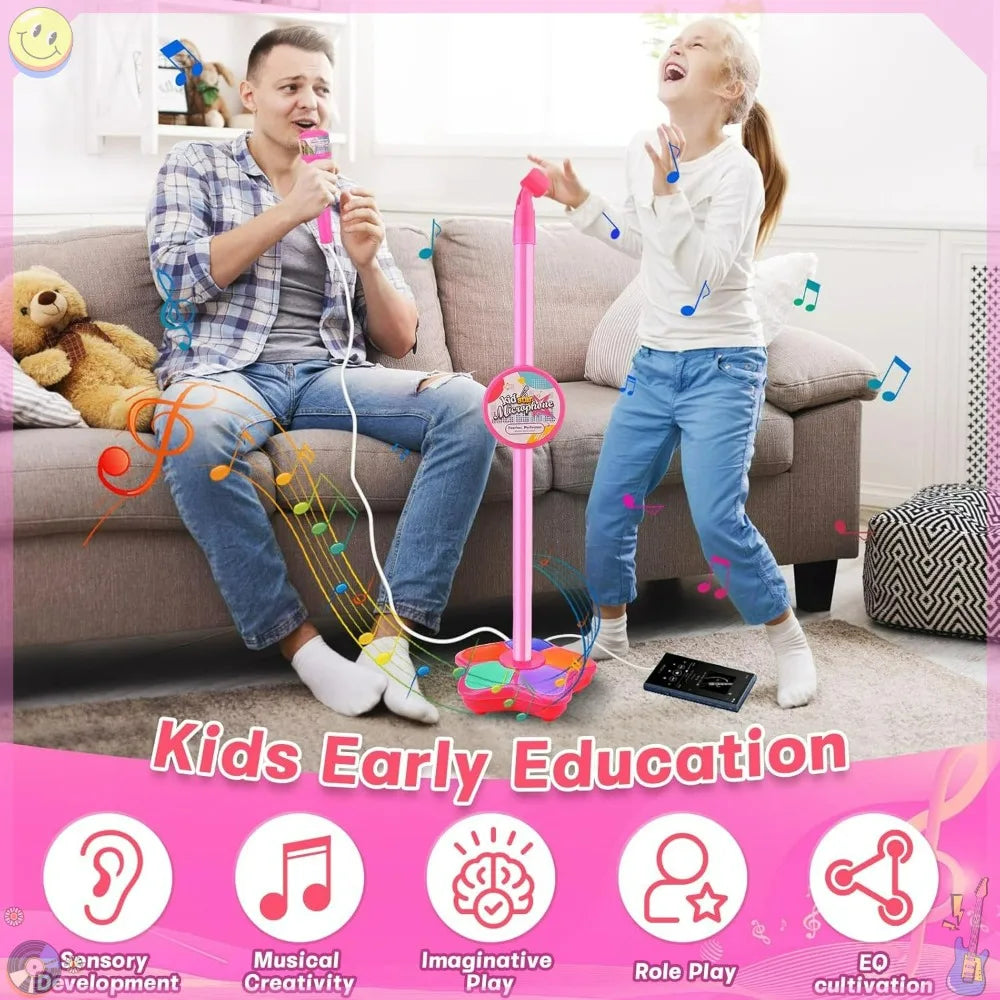 Kids Microphone Karaoke Toy with Adjustable Stand, Birthday Gift For Girls Boys, Children Party Pastime Karaoke Machine