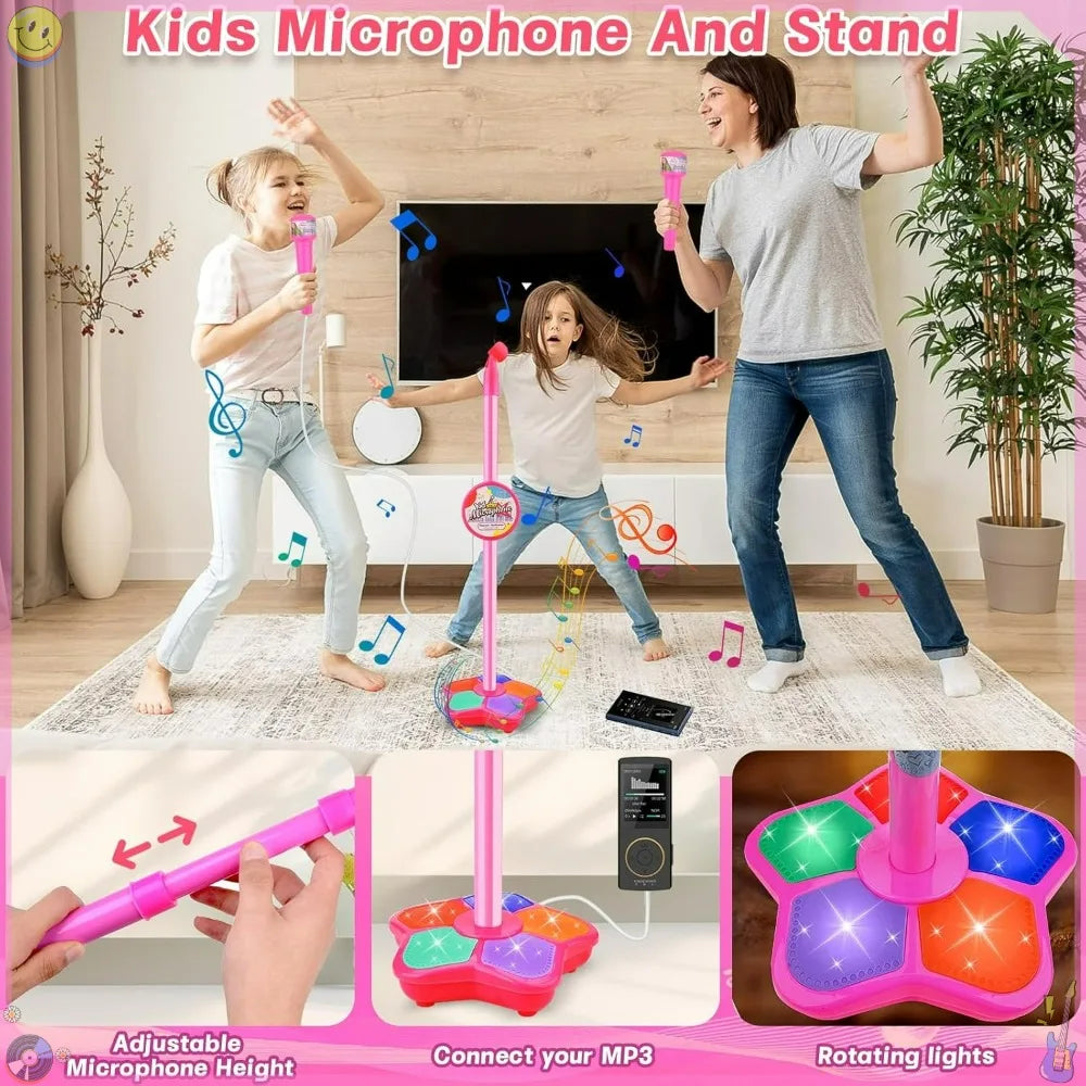 Kids Microphone Karaoke Toy with Adjustable Stand, Birthday Gift For Girls Boys, Children Party Pastime Karaoke Machine