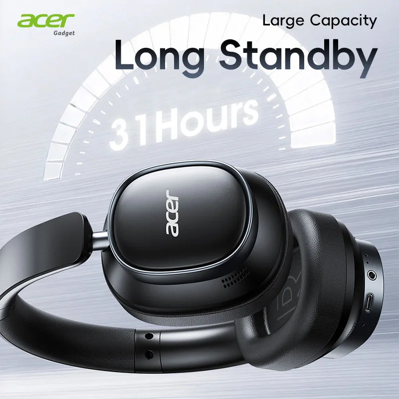 Acer Ohr633 2026 New Model Wireless Bluetooth Headphones Hifi Stereo Sound Quality Anc Call Noise Reduction Foldable Adjustable Design Built-In High-Definition Microphone Gaming Headphones
