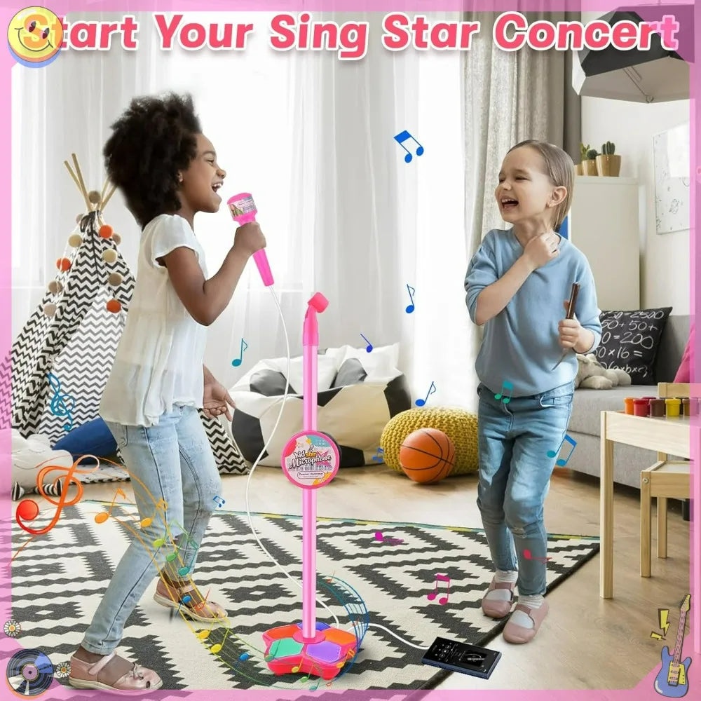 Kids Microphone Karaoke Toy with Adjustable Stand, Birthday Gift For Girls Boys, Children Party Pastime Karaoke Machine