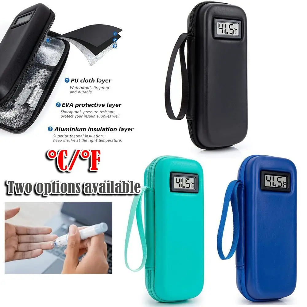 Portable with Thermometer Display Insulin Cooler Travel Case Waterproof Thermal Insulated Refrigerated Medicine Organizer Bag