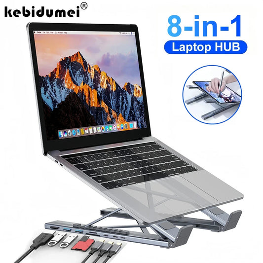 8-in-1 Bracket Docking Station Aluminium Alloy Laptop Holder Hub TYPE-C to HD-MI Adapter 4K PD100W USB3.0 5Gbps Hub USB Splitter